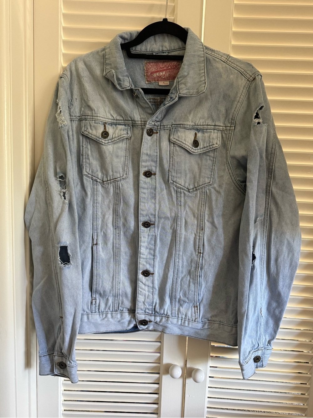Brooklyn cloth Light Blue Distressed Denim Jacket - Men's Casual Trucker